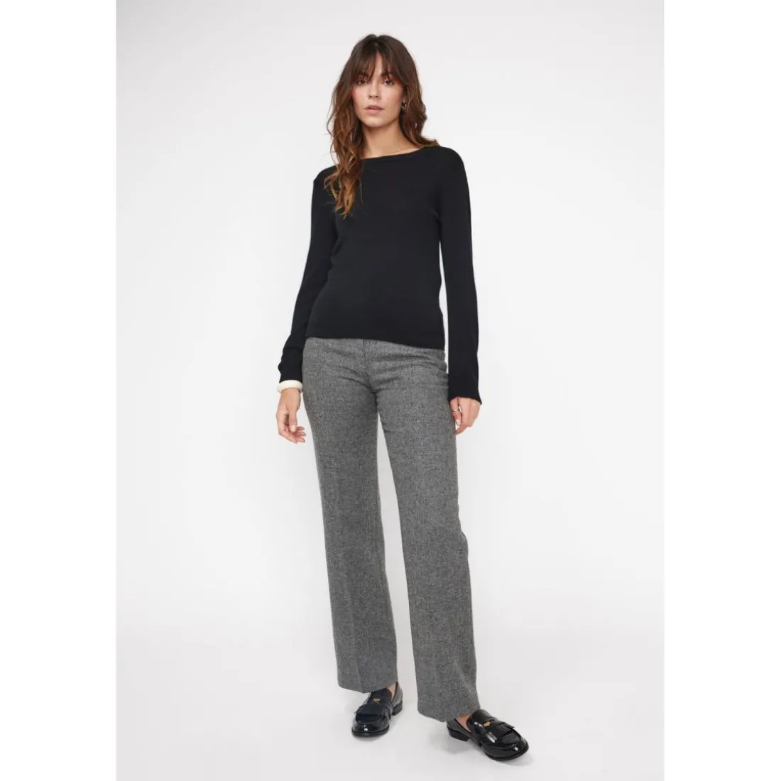 Pull femme col rond ZARA en cachemire noir