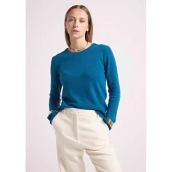 Pull femme col rond ZARA en cachemire bleu peacock