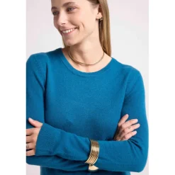Pull femme col rond ZARA en cachemire bleu peacock
