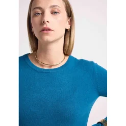Pull femme col rond ZARA en cachemire bleu peacock
