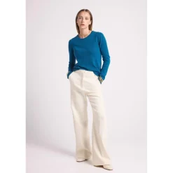 Pull femme col rond ZARA en cachemire bleu peacock