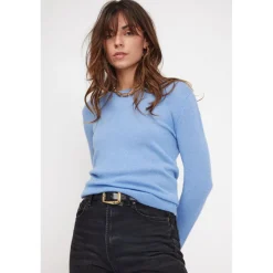 Pull femme col rond ZARA en cachemire bleu ciel