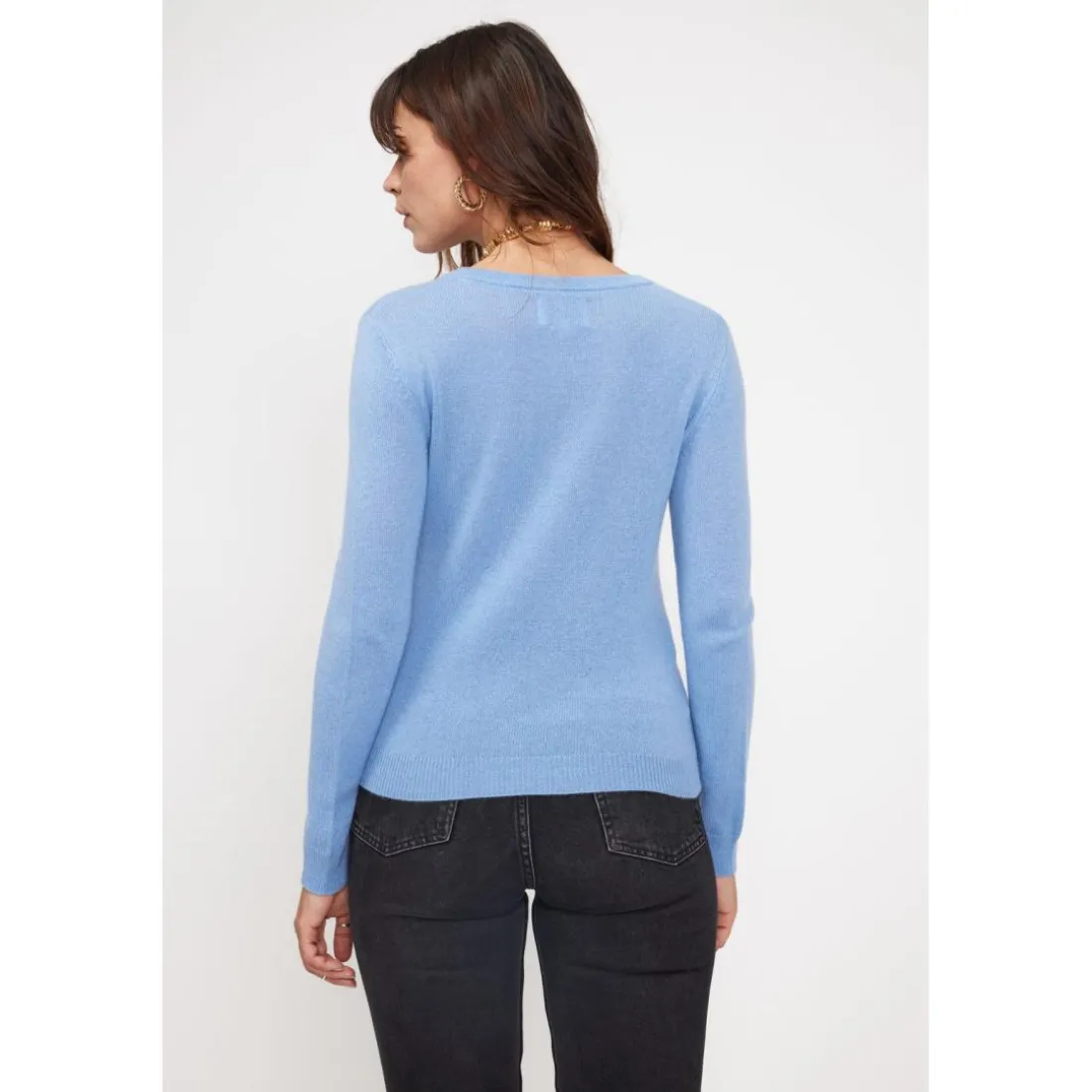 Pull femme col rond ZARA en cachemire bleu ciel