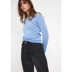 Pull femme col rond ZARA en cachemire bleu ciel