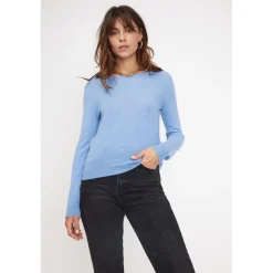 Pull femme col rond ZARA en cachemire bleu ciel