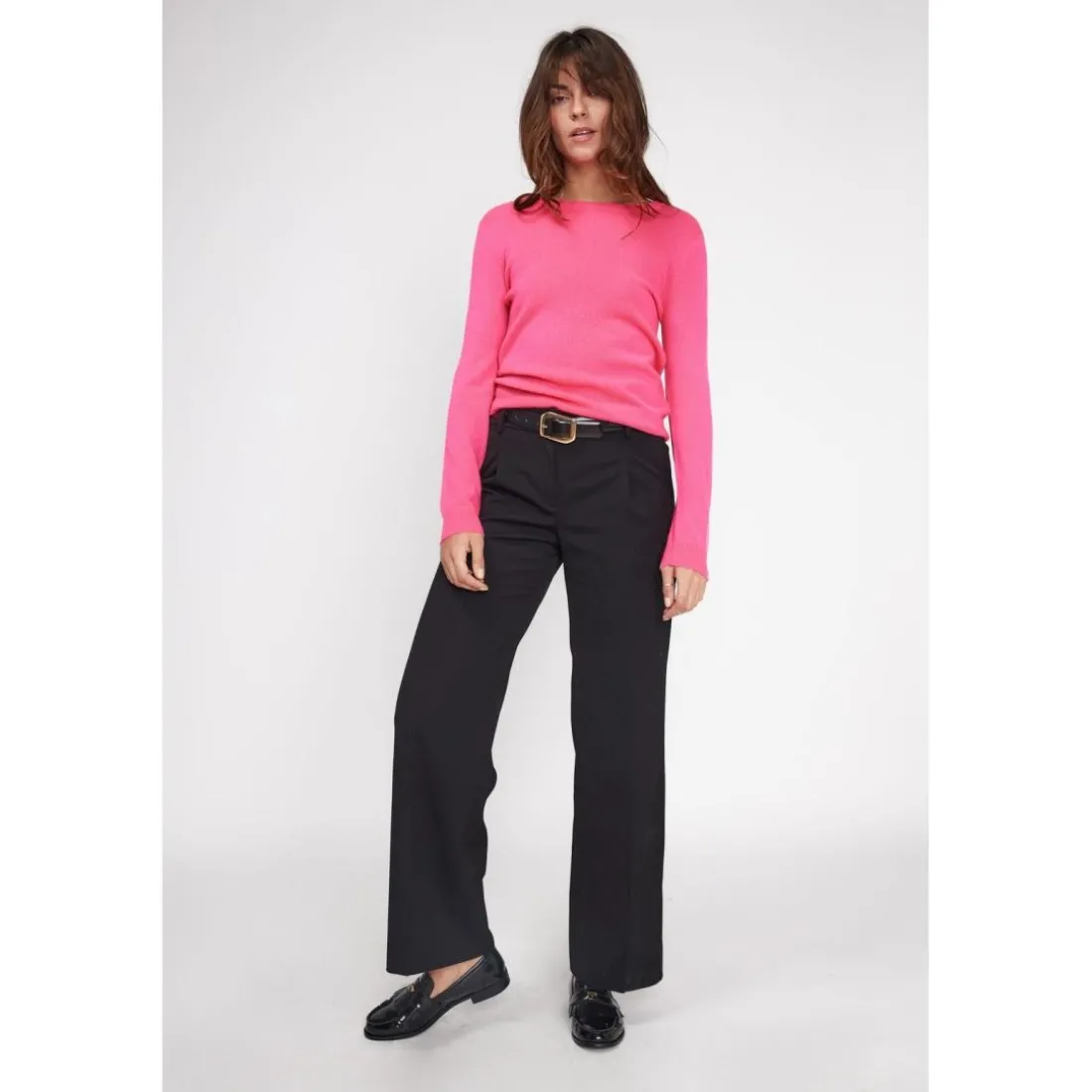 Pull femme col rond ZARA en cachemire rose fluo
