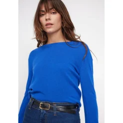 Pull femme col rond ZARA en cachemire bleu flashy