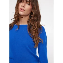 Pull femme col rond ZARA en cachemire bleu flashy