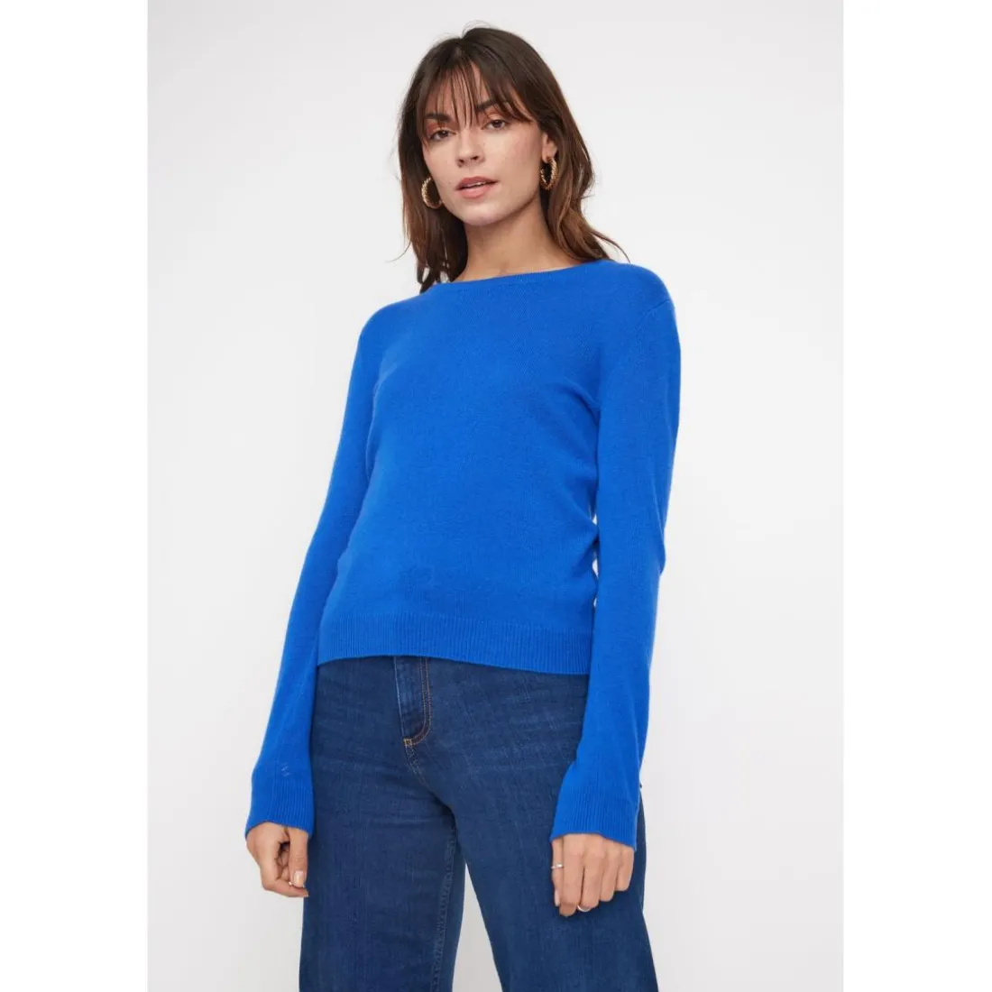 Pull femme col rond ZARA en cachemire bleu flashy