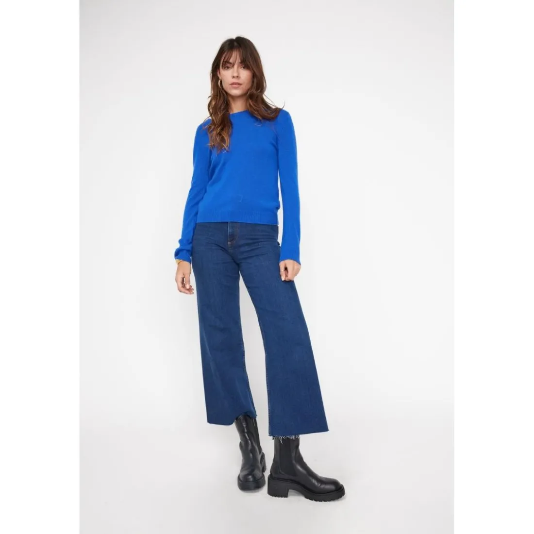 Pull femme col rond ZARA en cachemire bleu flashy