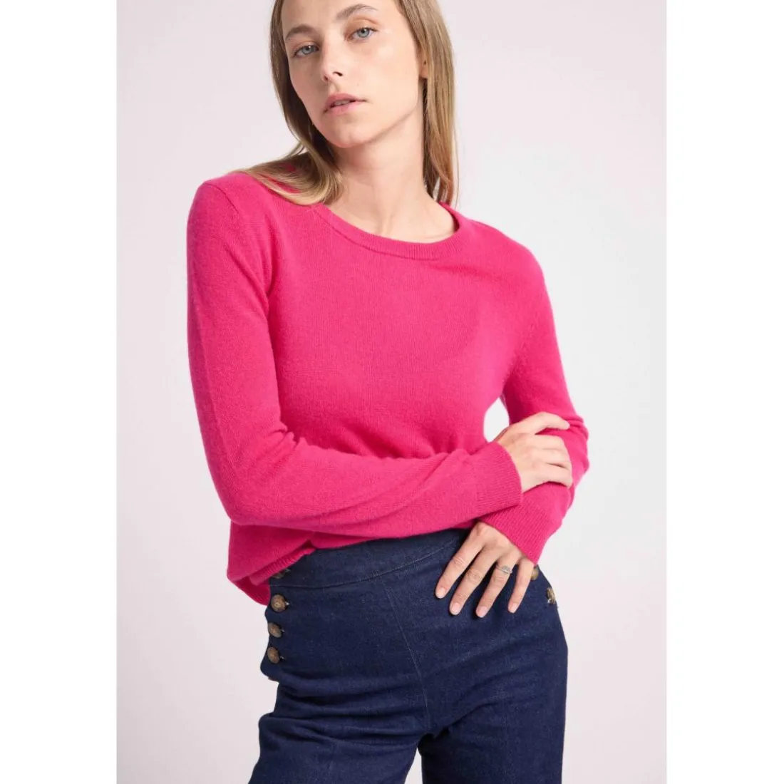 Pull femme col rond ZARA en cachemire fuchsia