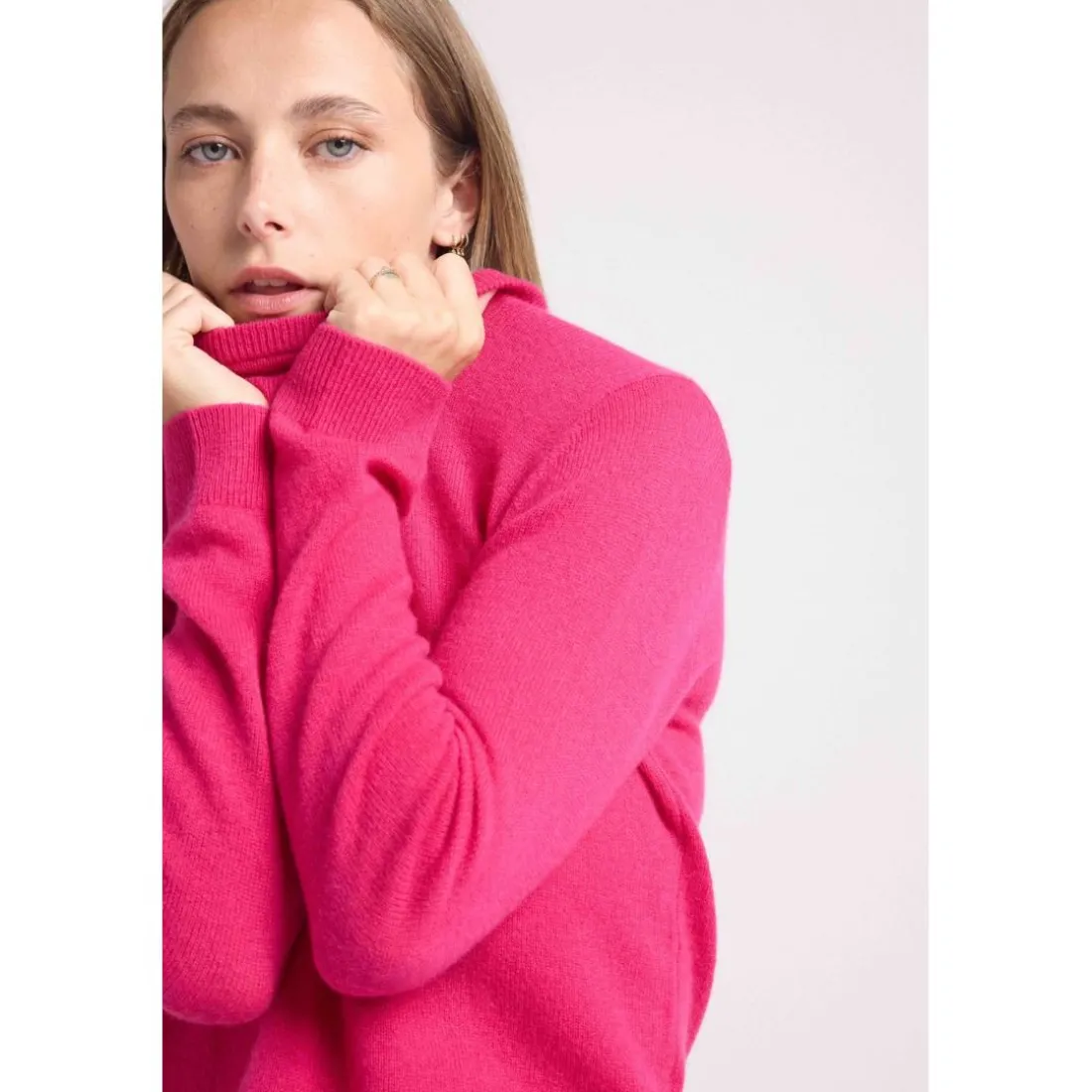 Pull femme col rond ZARA en cachemire fuchsia