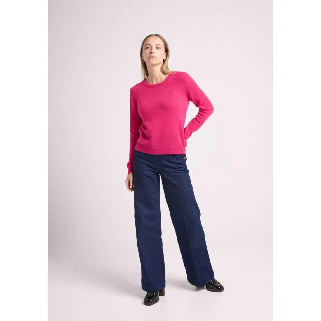 Pull femme col rond ZARA en cachemire fuchsia