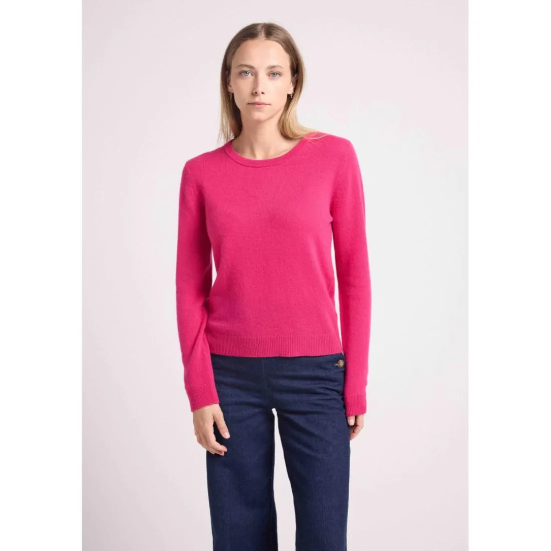 Pull femme col rond ZARA en cachemire fuchsia