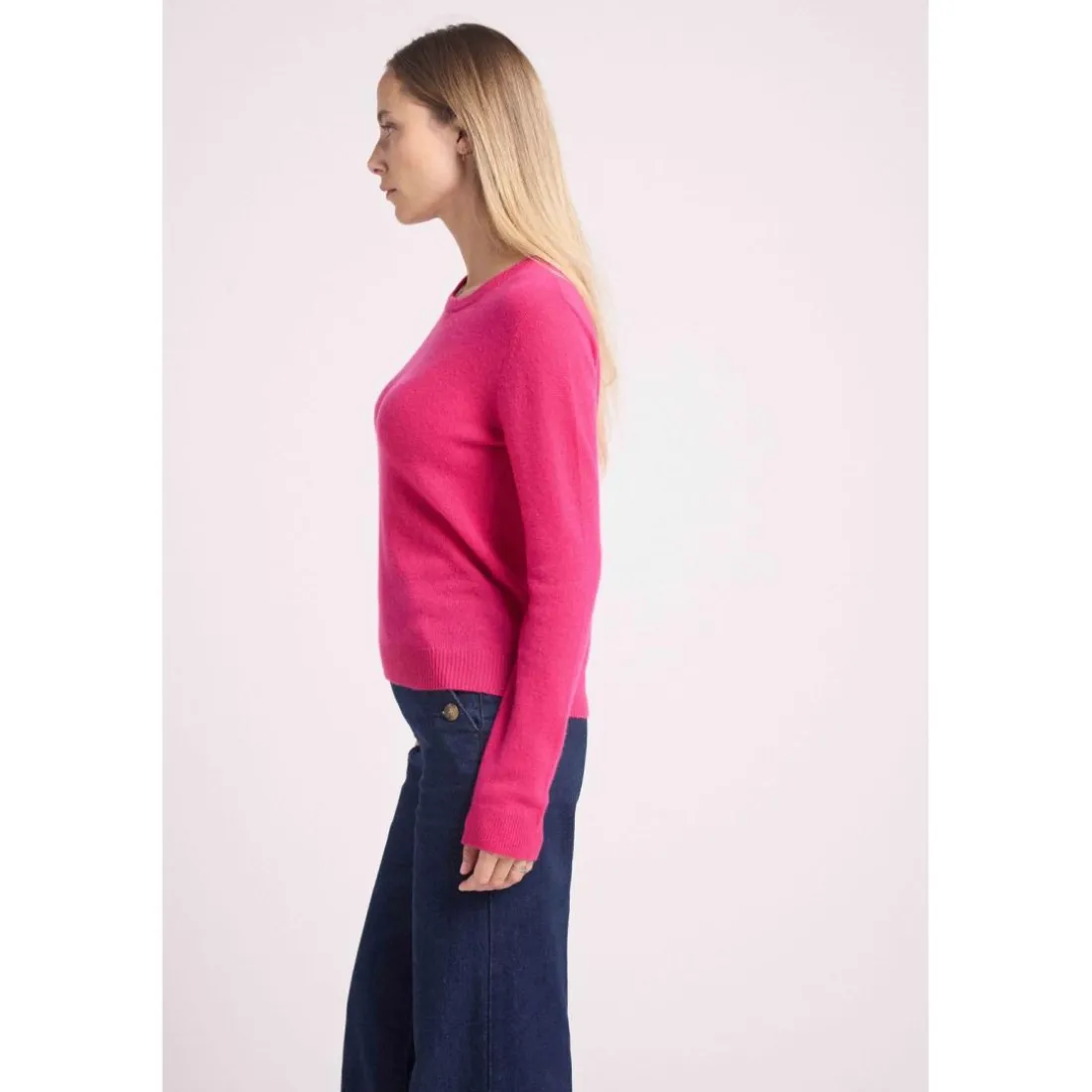 Pull femme col rond ZARA en cachemire fuchsia