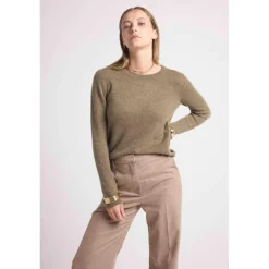 Pull femme col rond ZARA en cachemire khaki kaki