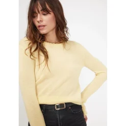 Pull femme col rond ZARA en cachemire jaune