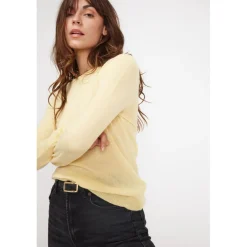 Pull femme col rond ZARA en cachemire jaune