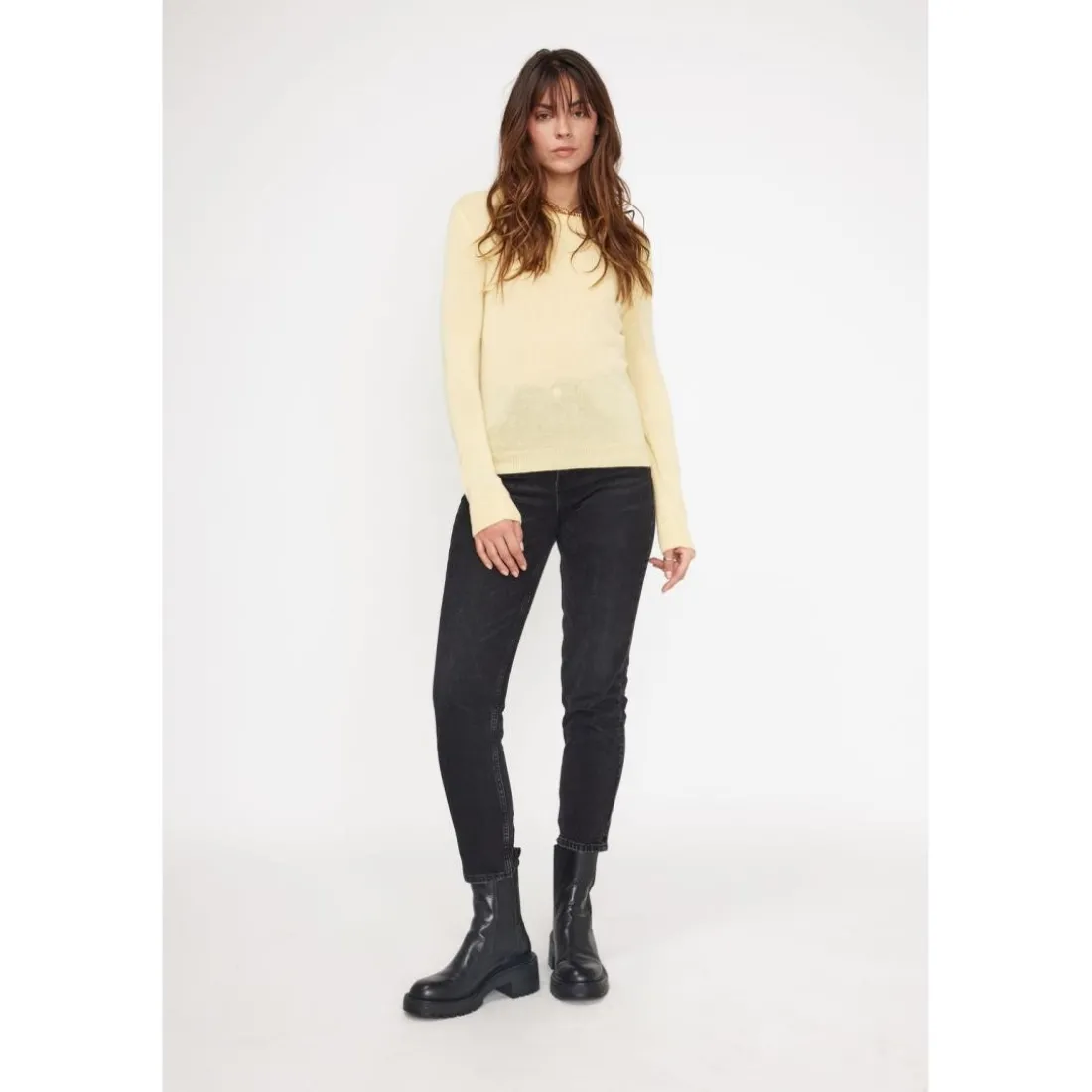 Pull femme col rond ZARA en cachemire jaune