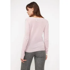 Pull femme col V ZEFINA en cachemire rose perle