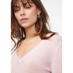 Pull femme col V ZEFINA en cachemire rose perle