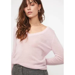 Pull femme col V ZEFINA en cachemire rose perle