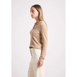Pull femme col V ZEFINA en cachemire new beige creme