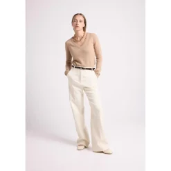 Pull femme col V ZEFINA en cachemire new beige creme