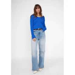 Pull femme col V ZEFINA en cachemire bleu flashy
