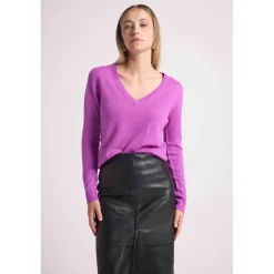 Pull femme col V ZEFINA en cachemire violet