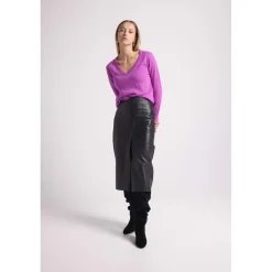 Pull femme col V ZEFINA en cachemire violet