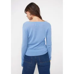 Pull femme col V ZEFINA en cachemire bleu ciel