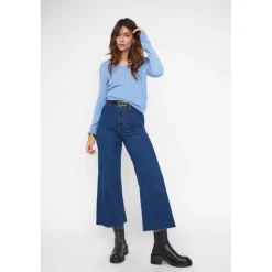 Pull femme col V ZEFINA en cachemire bleu ciel