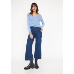 Pull femme col V ZEFINA en cachemire bleu ciel