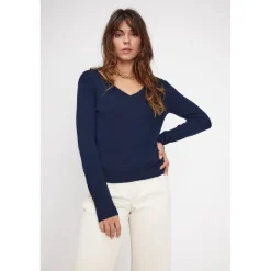Pull femme col V ZEFINA en cachemire bleu marine