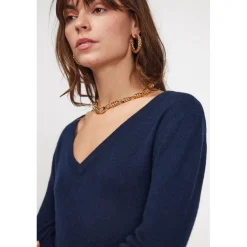 Pull femme col V ZEFINA en cachemire bleu marine