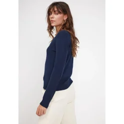 Pull femme col V ZEFINA en cachemire bleu marine