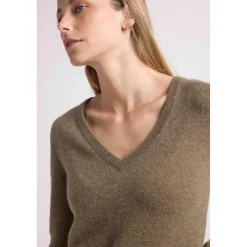 Pull femme col V ZEFINA en cachemire khaki kaki