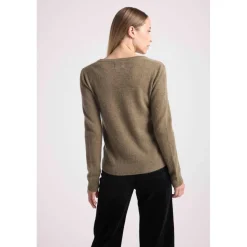 Pull femme col V ZEFINA en cachemire khaki kaki
