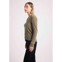Pull femme col V ZEFINA en cachemire khaki kaki