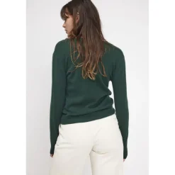 Pull femme col V ZEFINA en cachemire vert sapin