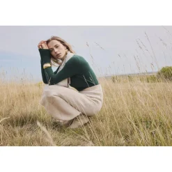 Pull femme col V ZEFINA en cachemire vert sapin