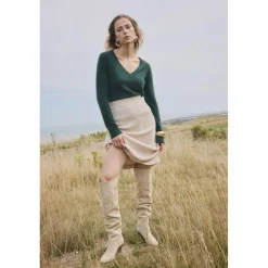 Pull femme col V ZEFINA en cachemire vert sapin