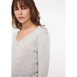Pull femme col V ZEFINA en cachemire gris perle