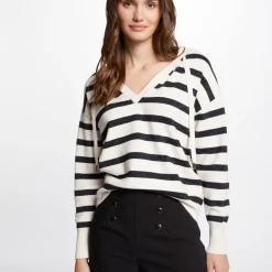 Pull femme Morgan rayé bleu marine en viscose
