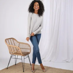 Pull fin asymétrique manches longues femme - Gris Perle
