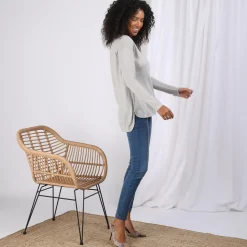 Pull fin asymétrique manches longues femme - Gris Perle