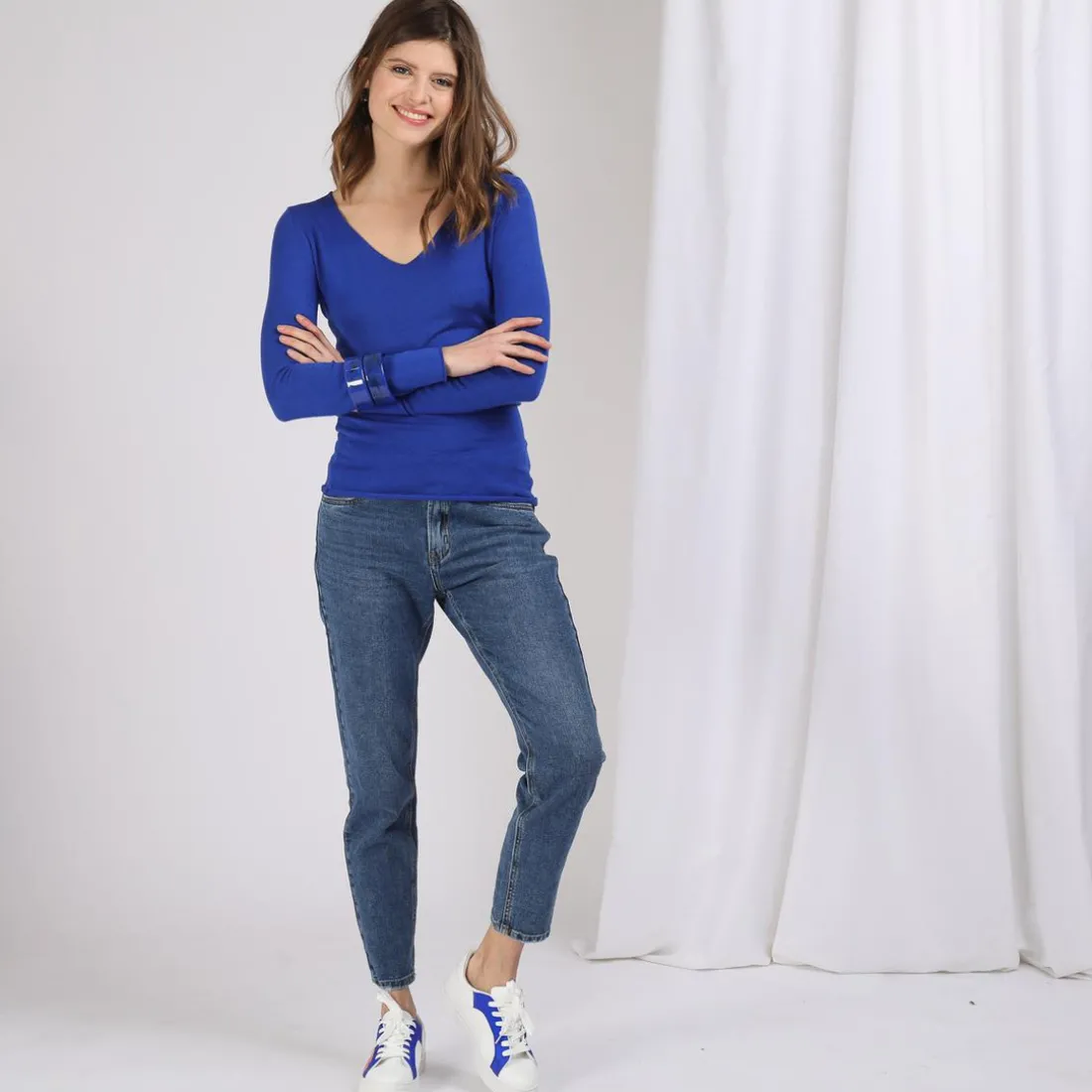Pull fin col V James en viscose