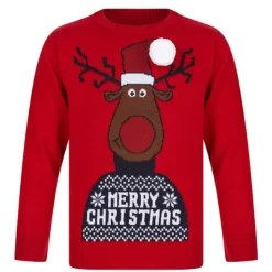 Pull Garçon Noel REINDEER rouge