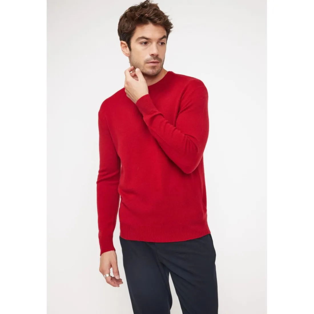 Pull homme col rond ZACH en cachemire rouge